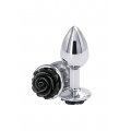 Verchromter Analplug mit Rose (Silber/Schwarz)