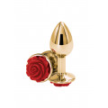 Verchromter Analplug mit Rose (Gold/Rot)