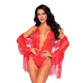 Floral Lace Teddy & Robe, 3 Teile