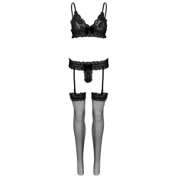 Heißes 3-teiliges Dessous-Set (Schwarz)