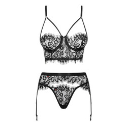 Edles 3-teiliges Dessous-Set in schwarz L/XL